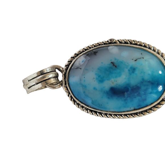 Blue Opal Pendant – Handmade Sterling Silver 1.5" Oval Necklace - Picture 7 of 12